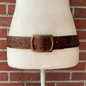 NEW Brown Distressed Leather Brass Hardware Unisex Belt Size 32W NWOT